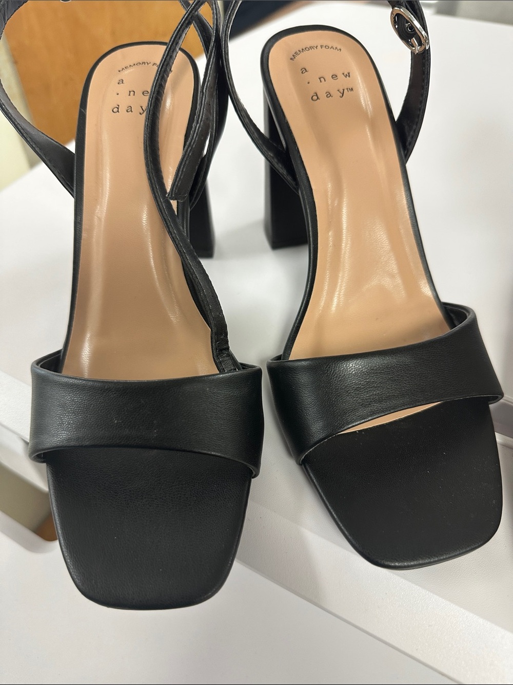 A New Day Women’s  Black Block Heel Sandals with Ankle Strap- Size 7.5